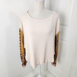 We The Free Top Womens SP Pink Blossom Thermal Contrasting Patchwork Sleeves